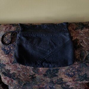 Black, patch work, soft suede bag/purse, zip closure, hand grip loop, vintage